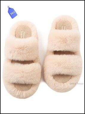 Faux Fur Fuzzy Slip-On Slide Slippers Memory Foam Open Toe